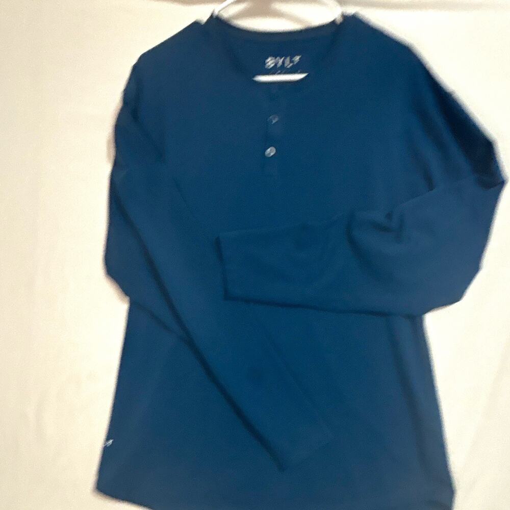 BYLT Drop-Cut Men's XL Blue Long Sleeve Henley Stretch Pullover Poly/Spandex